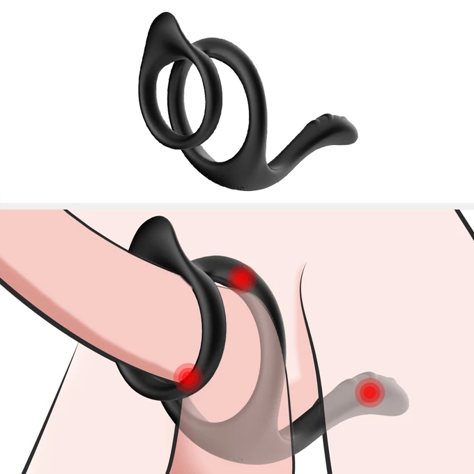 Boss Series tail black - Elastyczny pierścień erekcyjny z wypustką na perineum