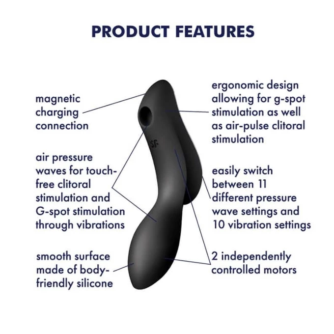 Satisfyer curvy trinity 2 (black) - Wibrator podwójny soniczny + punkt G, Czarny