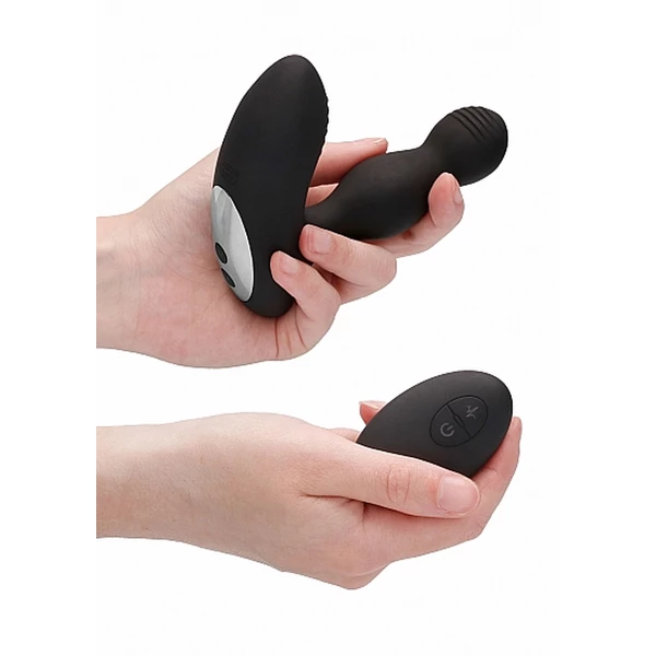 ElectroShock remote controlled e-stim &amp; vibrating prostate massager - black - Wibrujący masażer prostaty z pilotem i elektrostymulacją