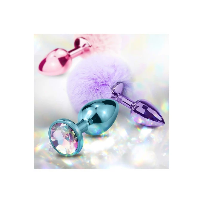 Nixie Set Pom Pom And Jewel Inlaid Blue Metallic - Zestaw korków analnych, Niebieski