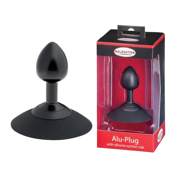 Malesation Alu Plug With Suction Cup Small, Black - Korek analny z przyssawką, Czarny