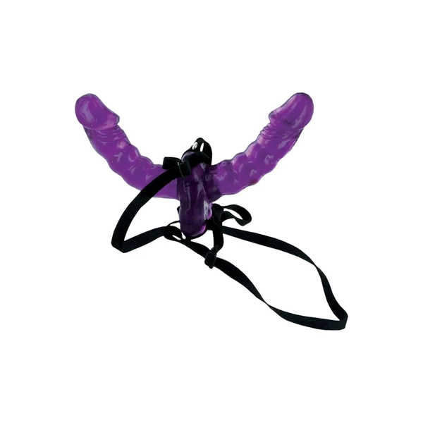 Pipedream Double Delight Strap On Black - Uprząż strap on z podwójnym dildo
