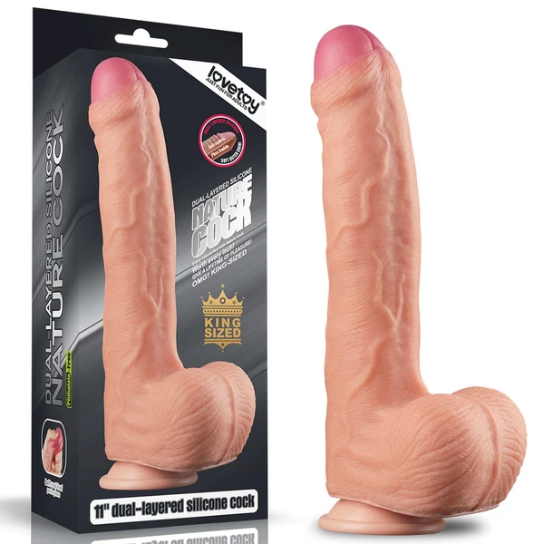 Lovetoy 11' Dual Layer Platinum Silicone Cock - Dildo klasyczne na przyssawce