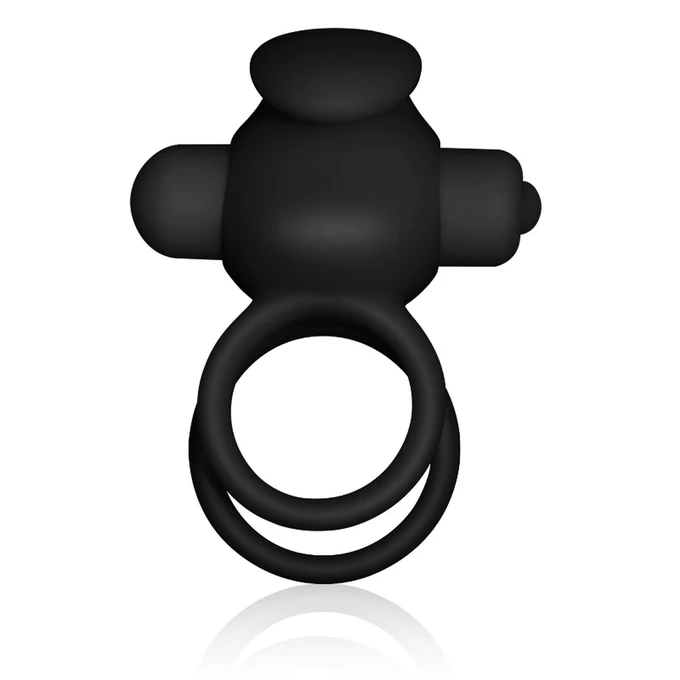 Lovetoy Power Clit Duo Silicone Cockring Black - Wibrujący pierścień erekcyjny, Czarny