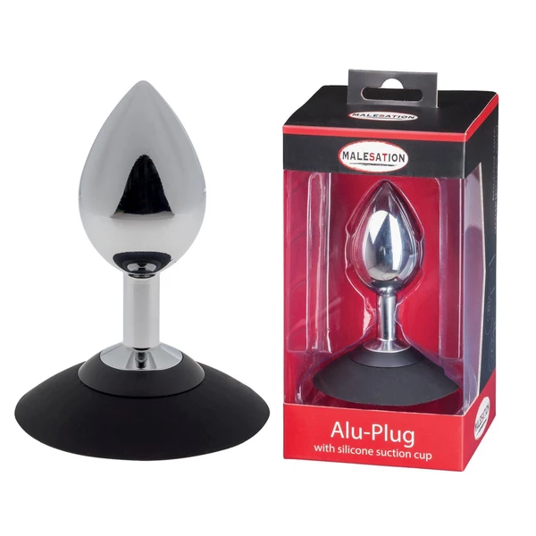 Malesation Alu Plug With Suction Cup Large, Chrome - Korek analny z przyssawką, Srebrny
