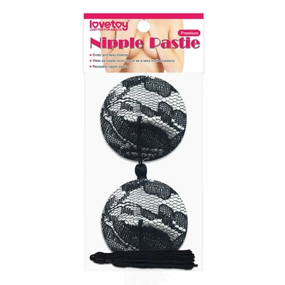Lovetoy Reusable Black Lace Round Tassel Nipple Pasties - Nasutniki