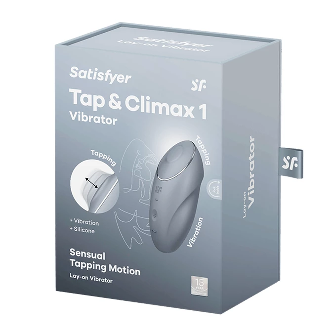 Satisfyer Tap &amp; Climax 1 Blue - Grey - Vibrátor na klitoris, modro-sivý