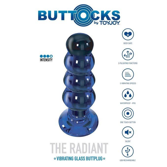 TOYJOY The Radiant Glass Buttplug Blue - Szklany korek analny