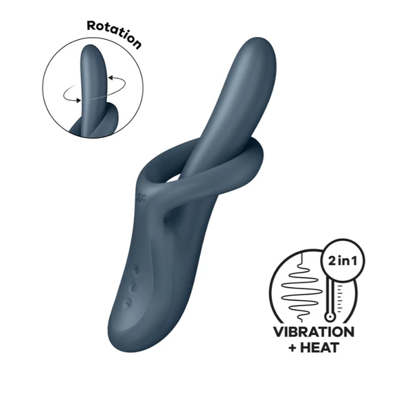 Satisfyer Heat Flex 4 Dark Blue - Vibrátor zajačika s funkciou otáčania a ohrevu, čierna
