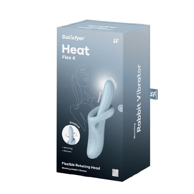 Satisfyer Heat Flex 4 Blue - Wibrator króliczek z funkcją rotacji i nagrzewania, niebieski