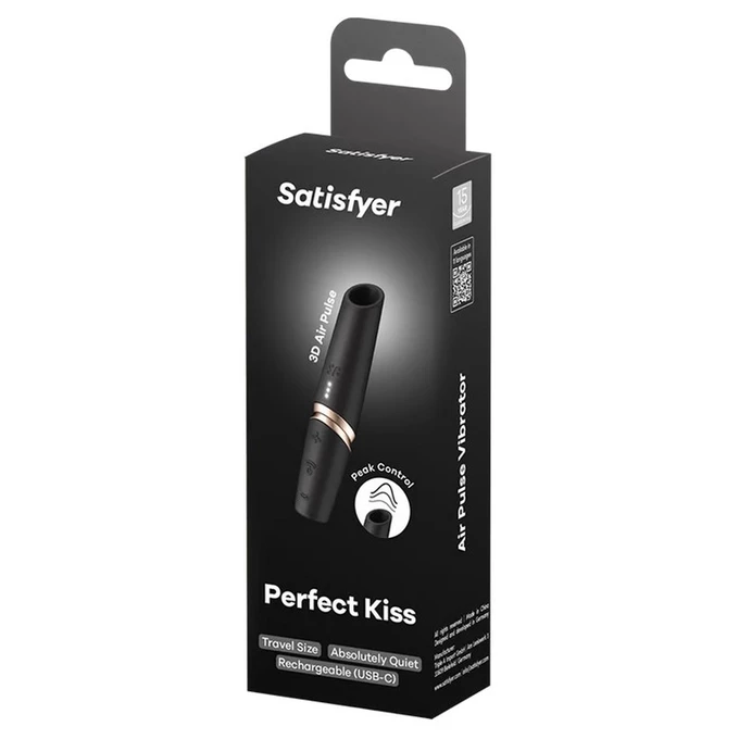 Satisfyer Perfect Kiss - Mini vibrátor na klitoris v tvare rúžu, čierna