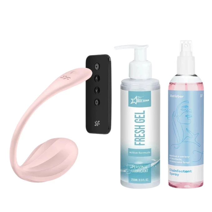 Sada Satisfyer Ribbed Petal - Vibračné vajíčko + lubrikant + dezinfekčný sprej