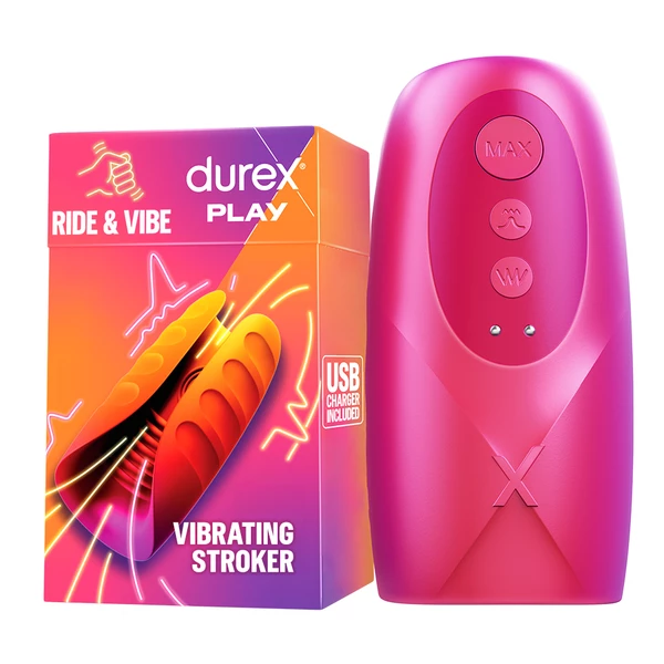 Durex Play Ride &amp; Vibe - Vibrujúci masturbátor s funkciou lízania