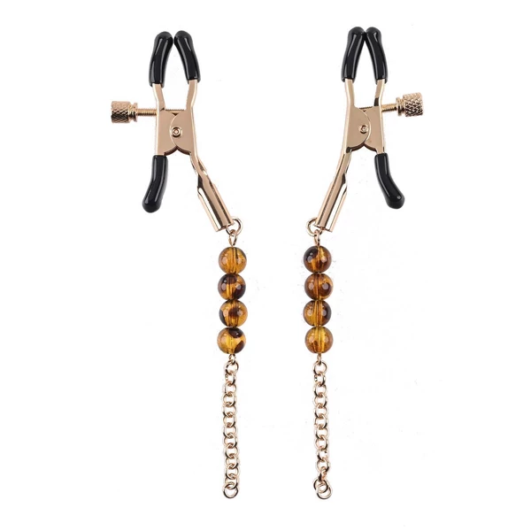 Sportsheets Amber Beaded Nipple Clamps - Łańcuszki na sutki