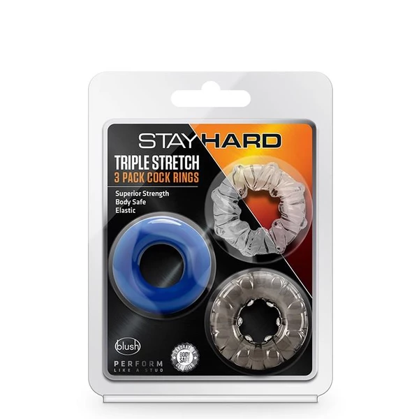 Stay Hard Triple Stretch 3Pack Cockrings - Zestaw elastycznych pierścieni na penisa
