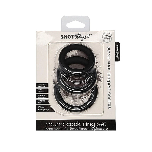 ShotsToys Round Cock Ring Set Black - Zestaw elastycznych pierścieni na penisa