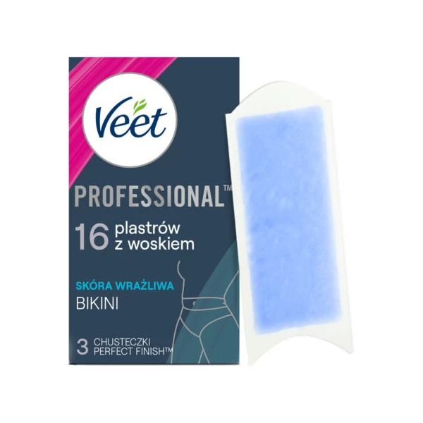Veet Professional - Depilačné pásiky s voskom na bikini, pre citlivú pokožku, 16 ks