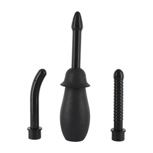 Seven Creations Anal Douche Kit Black - Gruszka do lewatywy z różnymi końcówkami