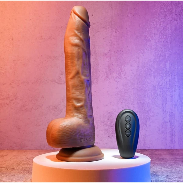 Evolved Thrust In Me 9.25 Inch Dark - Vibračné dildo s funkciou vtláčania, diaľkové ovládanie