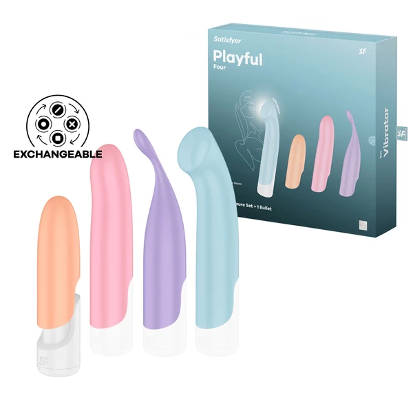 Hravý vibrátor Satisfyer Four - 4 v 1 s vymeniteľnými hrotmi