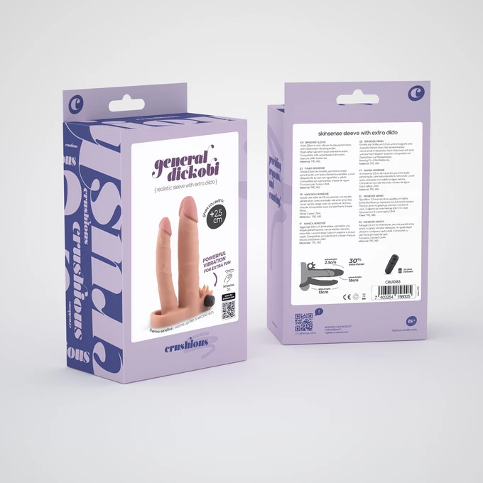 Crushious General Dickobi - Vibračný predlžovací návlek na penis s dildom