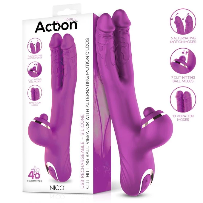 Action Nico Vibe - Dvojhriadeľový vibrátor s masážnym prístrojom na klitoris