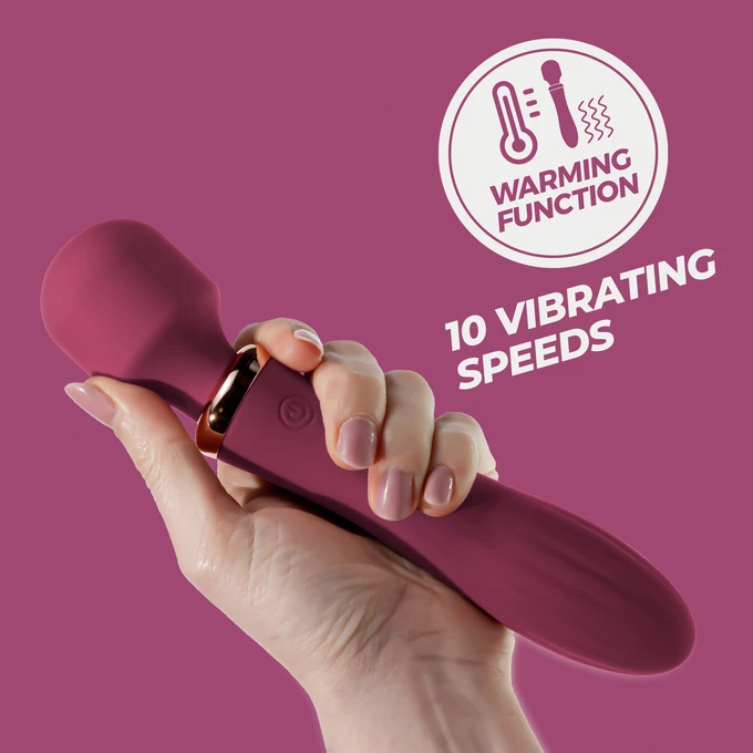 Crushious Dual Massage Wand Jinx - Podwójny wibrator typu wand, z funkcją podgrzewania, Bordowy