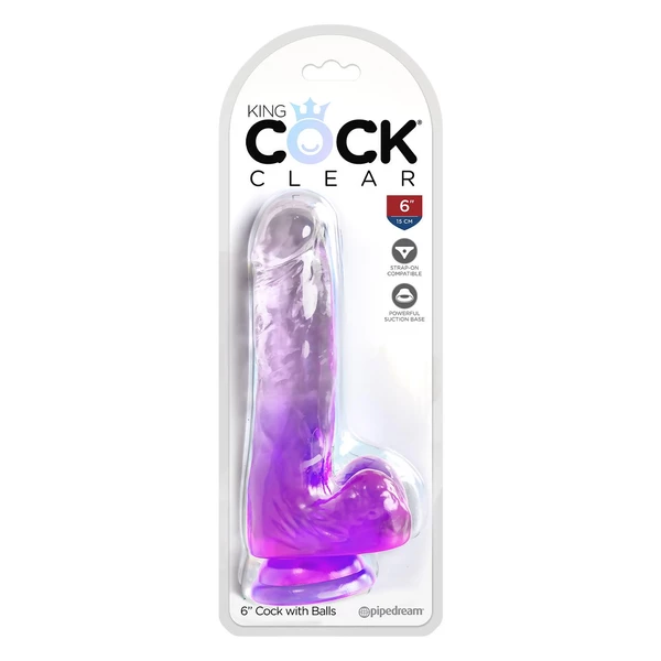 King Cock 6 Inch Cock With Balls - Klasické dildo s prísavkou, fialová