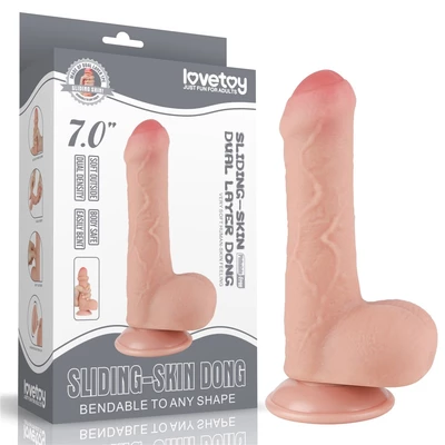 Lovetoy Dildo 7&quot; Sliding Skin Dual Layer - Klasické dildo s prísavkou
