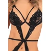 Rene Rofe Peep Show Strap &amp; Lace Teddy - Koronkowe body, czarne