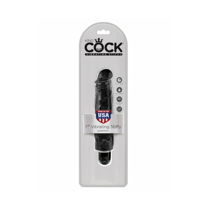 Kink Cock 7&quot; Vibrating Stiffy Black - wibrujące dildo