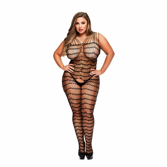 Baci Criss Cross Crotchless  - Bodystocking z wycięciem w kroku, Czarny